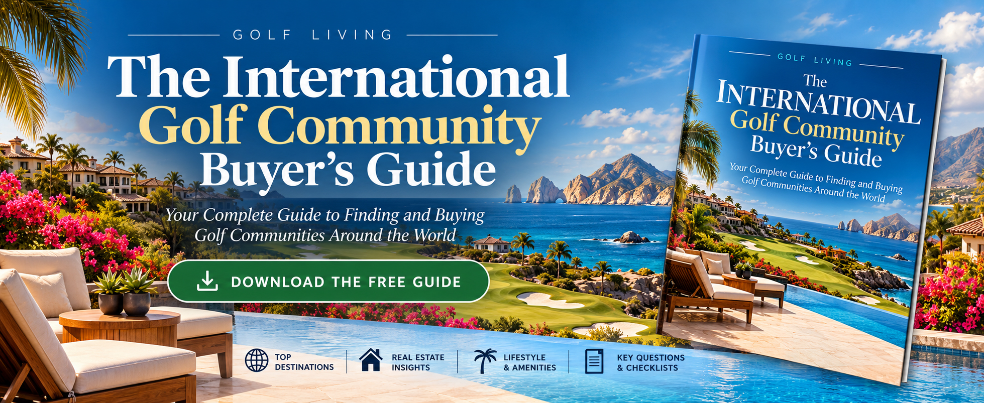 International Golf Community Buyer's Guide cover featuring golf community living abroad